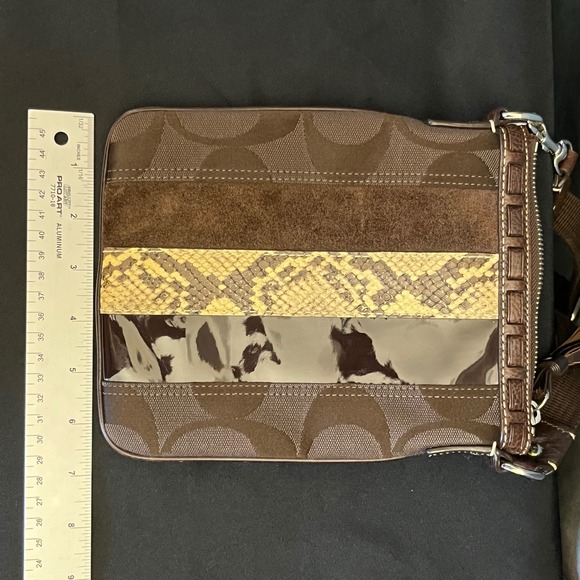 Coach Signature Striped Snake Print Crossbody Bag Brown - Picture 10 of 11
